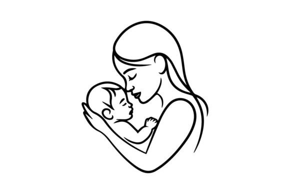Download Mom and Baby Line Art Vector Icon – Mini - Baby line art Collection