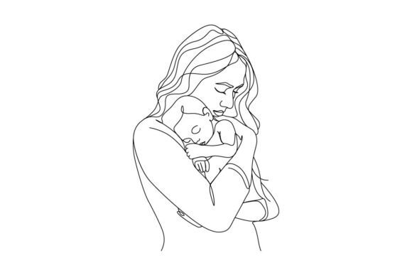 Download Mom Holding Her Baby Line Art - Premium Resources