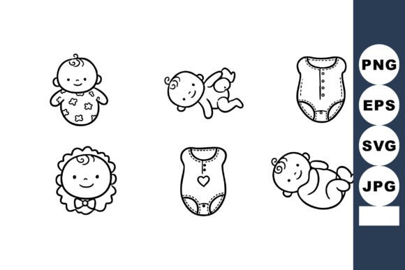 Download Baby Line Art Icons with Bodysuit Clothi - Premium Resources